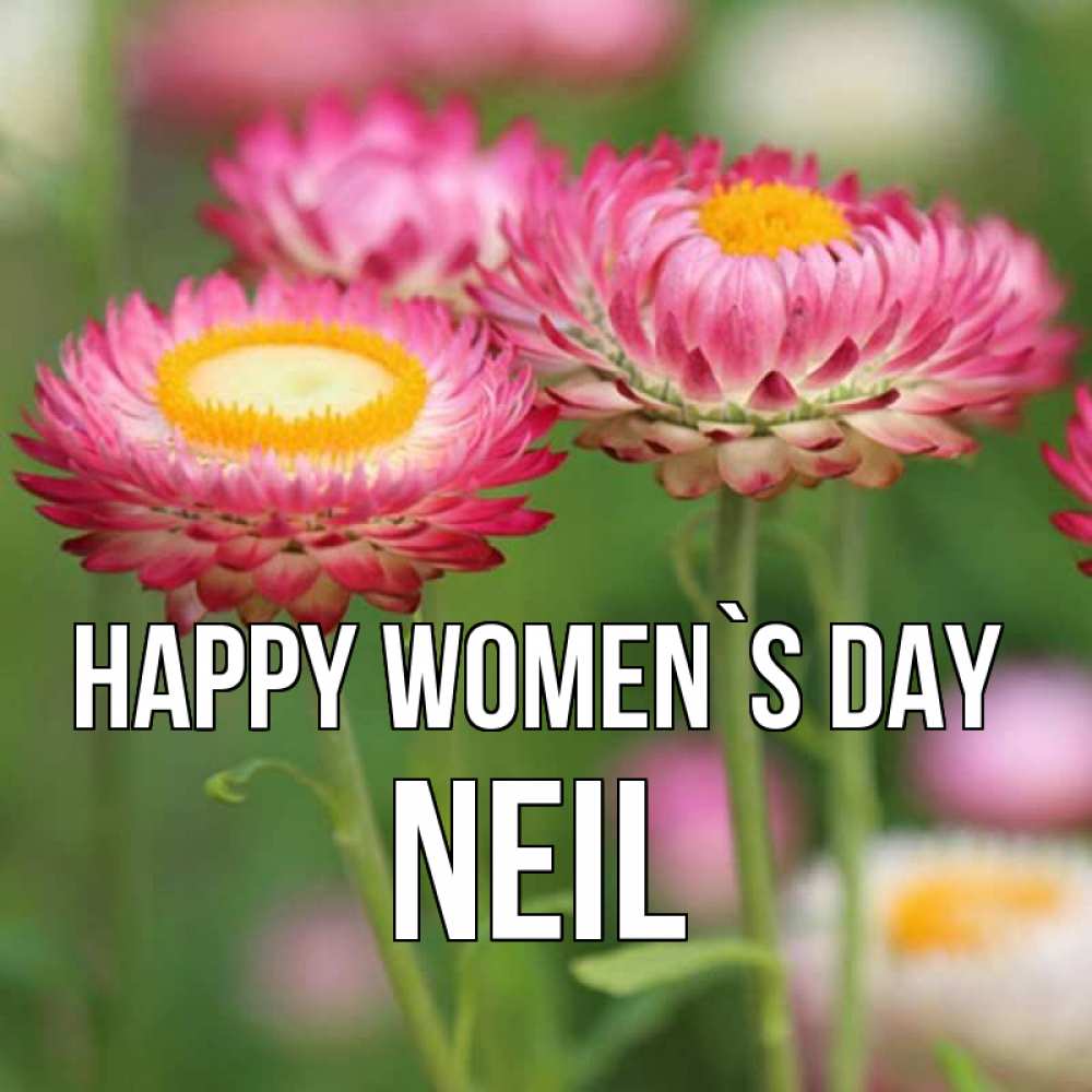 Greetings card с именем, Neil happy women`s day подарок на международный женский день Greetings with text for free download 